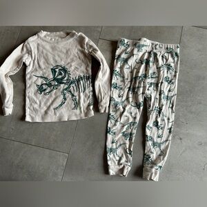 Dinosaur Print Kids Pajamas - Cream and Green
